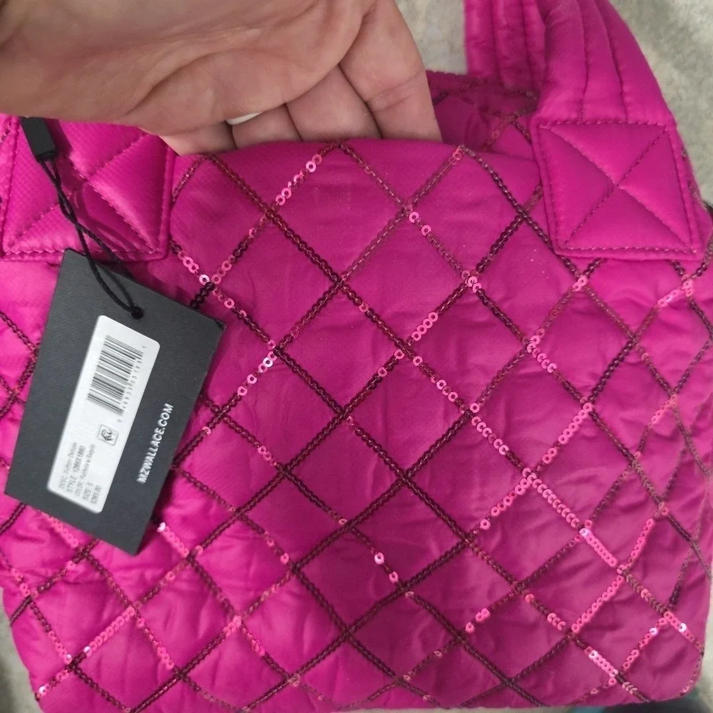 NEW MZ Wallace Mini Crossbody Metro Tote Deluxe Bag in Bright Fuchsia Sequins - Picture 9 of 16